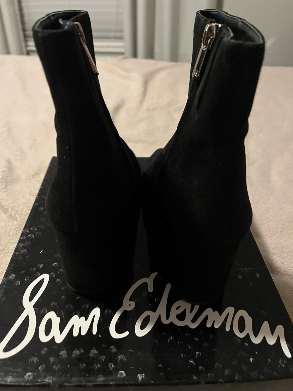 Sam Edelman Black Suede Pointed Toe Zip Ankle Boots - Picture 3 of 4
